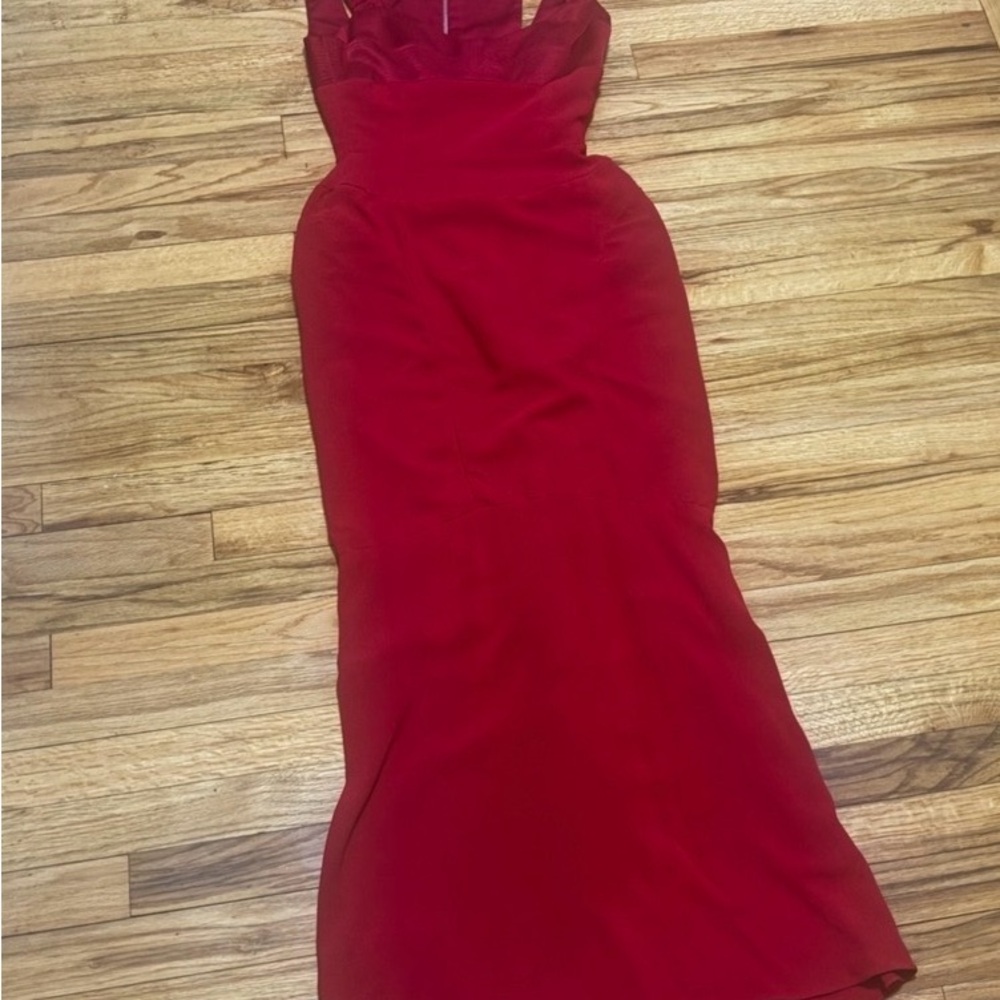 Narciso Rodriguez Red Ruffle-Trim Maxi Dress